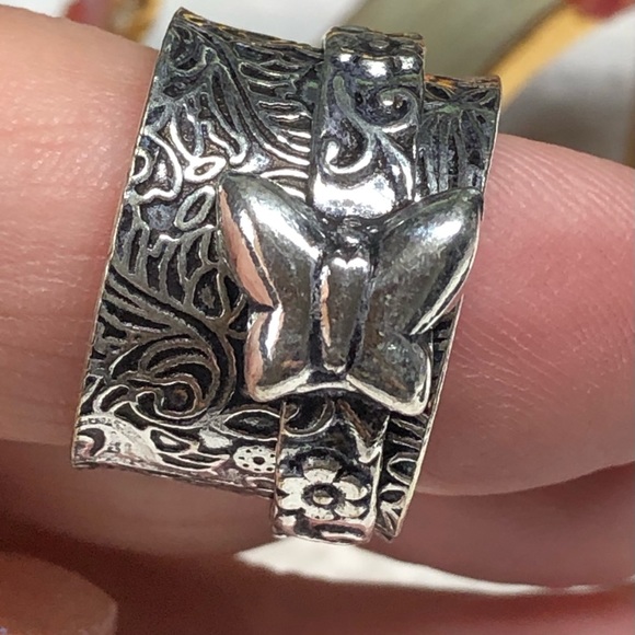Sterling silver wide BAND “fidget” spinner ring -butterfly - Picture 5 of 9